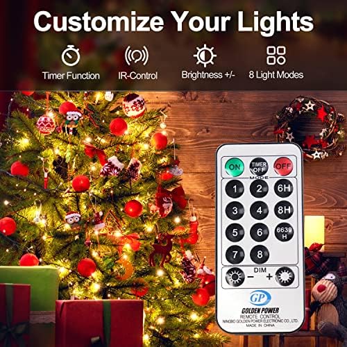 Светла за новогодишни елки Pemotech со [4 Dimmer], 98ft 300 LED LED Fairy String Lights со 8 режими, далечински управувани од вода на отворено