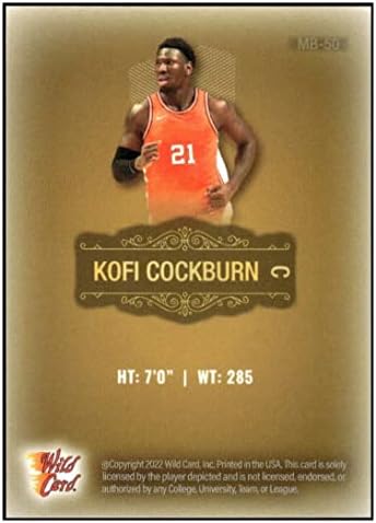 Kofi Cockburn RC 2022 Wild Card Gold Matte Matte Rookie 50 Illini NM+ -MT+ NBA кошарка NCAA
