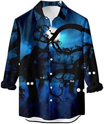 Врвови за мажите за Ноќта на вештерките графички кошули со долги ракави плус големина на мода, врвови на блуза за кардиган, блузи, врвови
