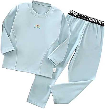 Yhong Kids Girls Boys 2piece Топла термичка долна облека Поставете долги ракави тркалезни маици со еластични хеланки на половината.