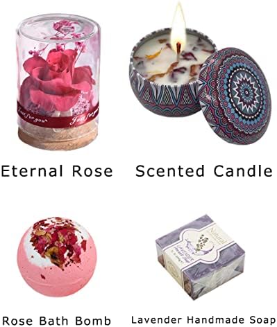 Добро добро, подароци за жени за нега на жени за жени со вечна роза рачно изработена сапун миризлива свеќа и роза бања бомба за болни пријатели се чувствуваат подоб?