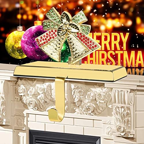 Мофаабокс Божиќни Држачи За Чорапи за Мантија Од 2, Држач За Чорапи Од Сребро и Злато Божиќни Ѕвона Закачалка За Чорапи Со Камења Во Боја
