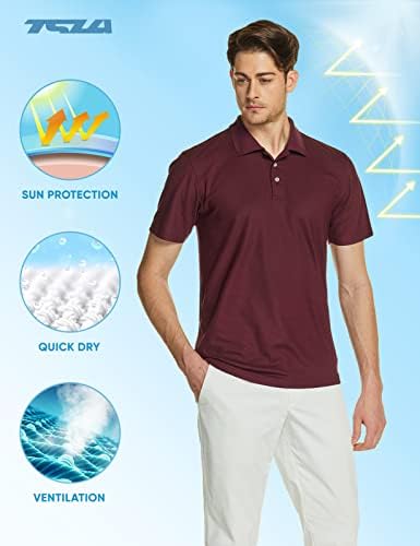 Поло кошули со кратки ракави на TSLA, редовно вклопуваат брзи суви кошули за голф, спортски перформанси DRI Flex Tech цврсти врвни кошули