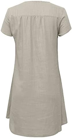 Женски памучни ленени кошула фустани глуварче мини фустан v вратот краток ракав туничен обичен лабав цврст фустан