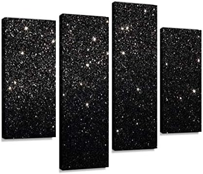 4 панели платно слики starsвезди на црна позадина злато и силверки и слики wallидни уметности отпечатоци слики испружени и врамени постер домашна