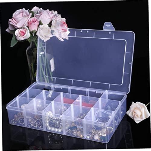 Тема за накит Хавамоаса, вез за чиста пластична складирање, организатор контејнер со отстранливи делители-15 решетка