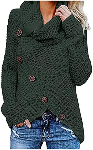 Женски буци копче пуловер џемпер кукавички врат асиметричен обвивка плетена џемпер есенски врвови за зимски моден скокач