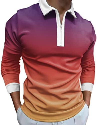 XXBR машки 1/4 поштенски кошули, есенски зимски долг ракав улица ретро градиент на голф врвови за секојдневен дизајнер на мускули