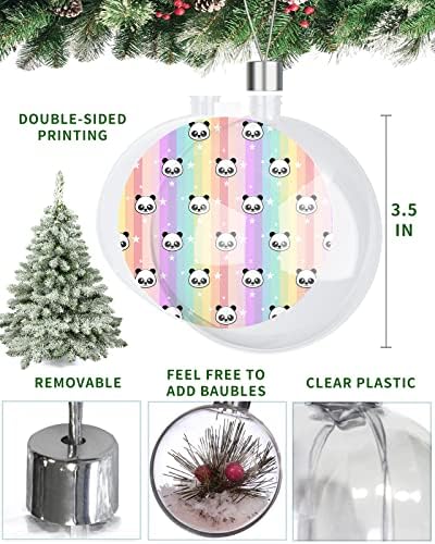 Божиќни украси за топка, цртани панда за пополнување Божиќни топки 90мм чиста пластична полнење, ленти од виножито жито Божиќ што виси