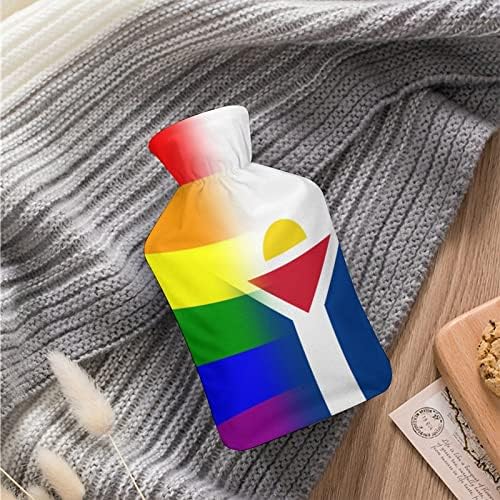 ЛГБТ гордост Француски француски Свети Мартин знаме со топла вода шише 1000ml Симпатична мека вода-вбризгување торба за рака