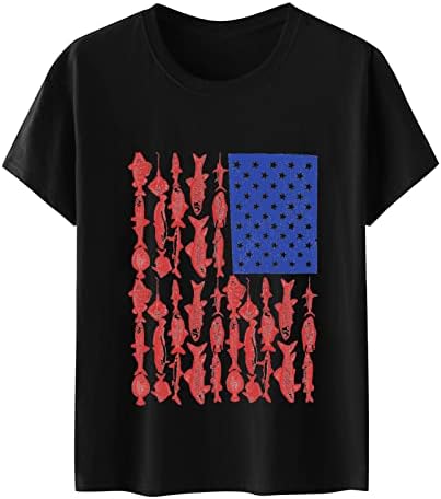 Патриотски кошули за жени во САД знаме маичка Обична летна врвови со кратки ракави маички патриотски удобни лабави маички врвови