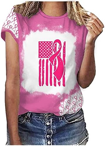 Кошули за подигнување на свеста за рак на дојка за жени розови маички лабави обични наслови со кратки ракави кратки ракави дами