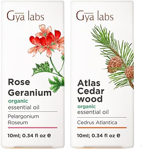 Органско есенцијално масло од роза гераниум за дифузер и органско масло од кедарско дрво за сет за раст на косата - чисто терапевтско