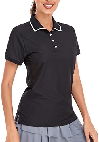 Jusfitsu женски поло маици со кратки ракави за голф маица со 4 копчиња за спортски активни врвови на страните, шуплива маичка за тренингот