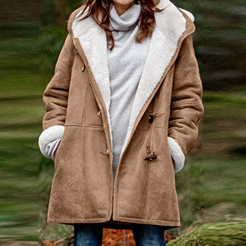 Зимски палта за жени ретро топол долг ракав плус големина јакна рог тока тока патент џеб густа надворешна облека