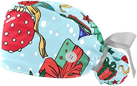Медицински капачиња за жени со копчиња долга коса, 2 парчиња прилагодливо работно капаче, божиќни елементи кутија за подароци