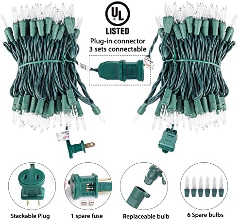 Сет на јасни Божиќни светла - 300 брои 75 стапки блескаво сијалица мини жица светла UL наведени за затворено новогодишно дрво гарланд роденденски