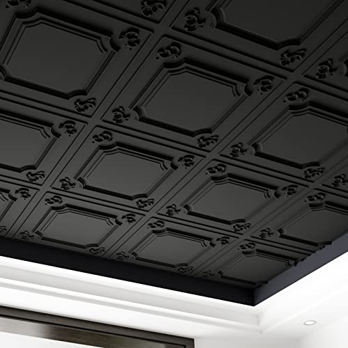 Тавански плочки за капки Art3d 24x24 во црна боја, лепак за панели за wainscoting нагоре 2x2