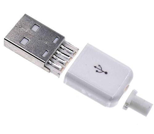 10 ПАРЧИЊА Машки USB Конектор Комплет 5P 5pin USB 2.0 Приклучок Тип На Diy Компоненти Бела w / Пластична Обвивка
