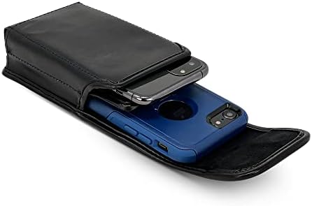 Футролата Со Двоен Телефон Од САД Носи 2 Средни Телефони - Црна Кожна Вертикална Торбичка Со Тежок Ротирачки Клип За Ремен, Произведена