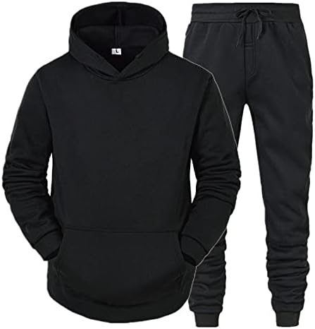 Мажите есен и зимски сет за слободно време цврста боја патент џемпер панталони спортови поставуваат мажите костумска ткаенина црна
