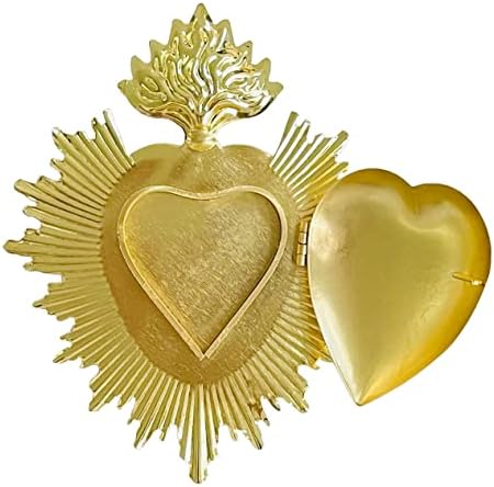 Свето срце, златен метал Милагро срце украс, мексикански дом еклектичен декор, католички подарок за срце за прва света причест потврда за