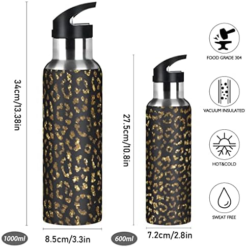 Глафи ​​леопард печати злато сјајно шише со вода со слама капаче, без БПА, шишиња со вода од 32 мл изолирани не'рѓосувачки челик,