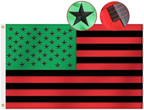 Тешко Афроамериканско Знаме 3х5 Стапки-Најдолготраен Оксфорд Најлон 210Д | Везени Ѕвезди | Четири Реда Шиење Краеви На Мува| Афро