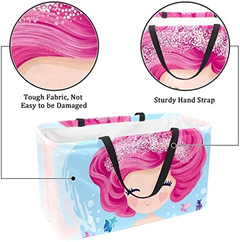 Кошар за еднократно шопинг розова сирена девојка преносна виткање пикник намирници кеси за перење алишта за торбичка за купување торба