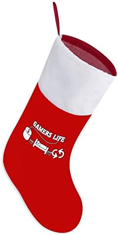 Гејмер живот Божиќни чорапи црвен кадифе со бела торба за бонбони Божиќни украси и додаток на семејна забава