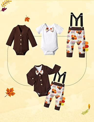 АГАПЕНГ Денот на благодарноста бебе момче облека Мој прв Денот на благодарноста на новороденчињата со лак за издвојување панталони 3 парчиња сет на облека од мисир