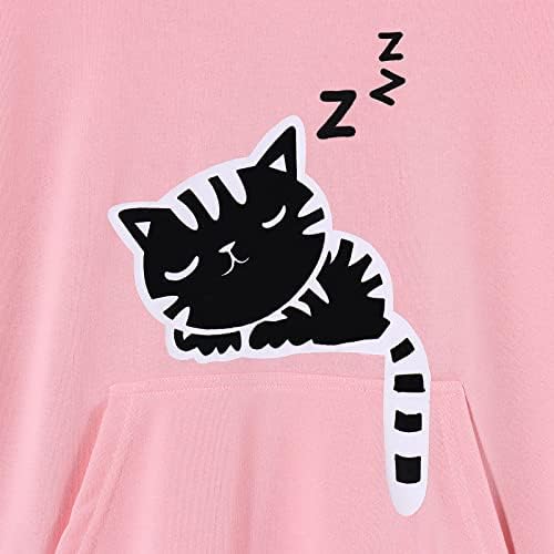 Gliglittr жени симпатична мачка спиење печатена џемпер мачка уво худи каваи тинејџерски девојки графички естетски пуловер феминино врв