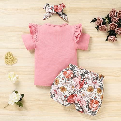 Детска бебе девојка сестра цветна облека промовирана на голема сестра кошула со краток ракав+цветни шорцеви од лак+лента за глава 3 парчиња облека