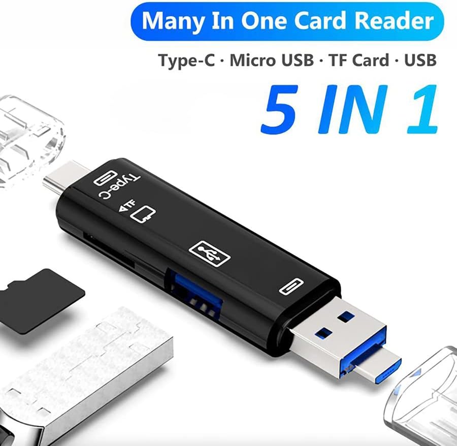 ВОЛТ+ 5 во 1 Мултифункционален Читач На Картички Компатибилен Со Алкател 7 има USB Тип-C/ MicroUSB/ Tf/ USB 2.0/ Sd Читач На Картички