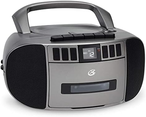 GPX BCA209S преносен AM /FM Boombox со CD и касета плеер, сребро /сива боја