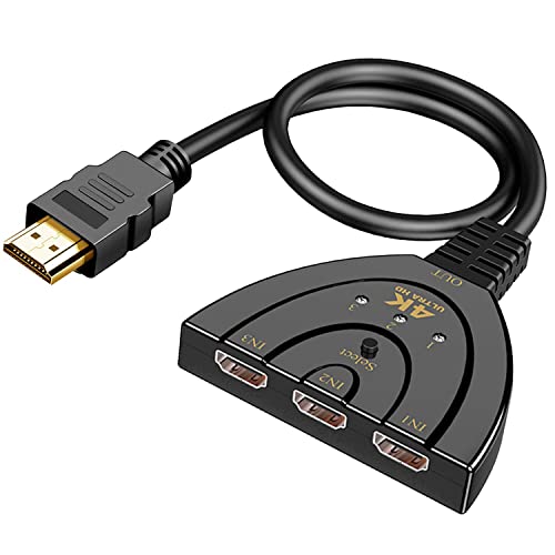 Bukeer HDMI Switch 4K, 3 порта HDMI Switcher HDMI Splitter Hub 3 во 1 Out со Pigtail кабел поддржува 4K 3D HD 1080P за Xbox PS4 Roku HDTV