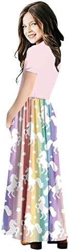 Јоклас Девојки Со Кратки Ракави Цветен Фустан Долг Макси Секојдневен Фустан Со Џебови Големина 4-12