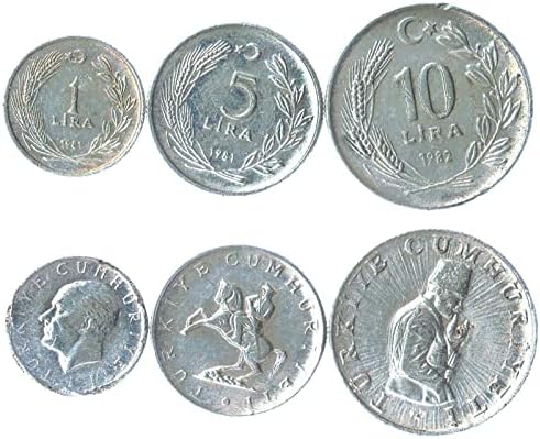 5 Монети Од Колекција На Турски | турски Монети 5 10 25 50 100 Лири | Циркулирани 1985-1989 | Мустафа Кемал Ататурк | Полумесечина