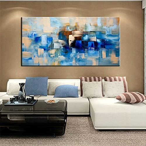 Рачно насликано сликарство со масло од пејзаж на платно - рачно изработена нож со голема големина сина мрежа уметнички дела, за спална соба дневна