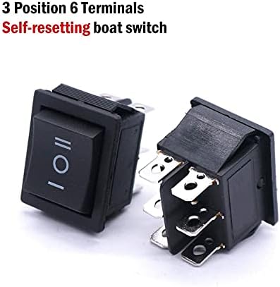 BHOLSA 2PCS Вклучено/Исклучено/Вклучено/Вклучено Intomary Rocker Switch AC 250V/10A 125V/15A Black DPDT 6 Pin 3 Switch Switch