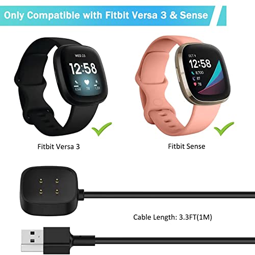 Ukiism 2 пакет компатибилен со Fitbit Sense & Versa 3 Charger, замена на кабел за кабел за кабел за замена за Верса 3 & Sense