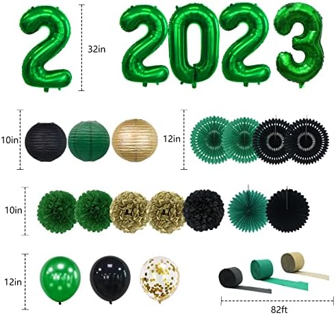 2023 Декорации за дипломирање Зелена, матурска забава, Грин Сент Патрик Ден 2023 година Балони со фолија, хартиени стрими, цвеќиња