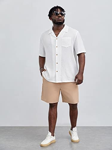 Lubose Облека со две парчиња за мажи со цврста џеб закрпена кошула и шорцеви