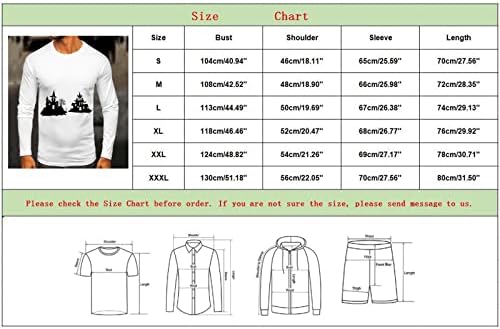 XXBR Машки врвови на Ноќта на вештерките, мажи среќни Ноќта на вештерките прогонувани куќа печати долг ракав смешен графички тенок фит мускулен маица