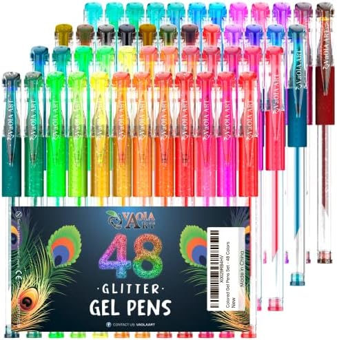 Сјајни гел пенкала 48 бои - обоени пенкала за боење на возрасни - Книги пенкала за жени девојки и деца - Сет на слатки пенкала