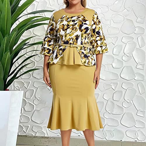 icodod 2023 мода за жени o врат половина ракав должина плус големина печати флуидни фустани за жени