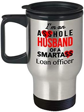 Јас сум сопругот на службеник за заем Smartass, смешно патување со кафе, кригла за кафе, ден за роденден на Денот на вineубените,
