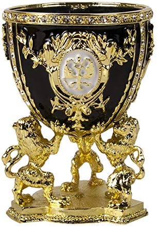 Орловни накит кутија за подароци за ѓердан Сваровски кристали Фаберж јајце лавови црна империјална јајце накит кутија 2,95 x 6,1-инчни