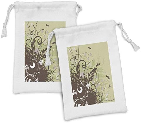 Сет на торбичка за ткаенини на змеј од амбсон од 2, цвет од ретро стил со ефекти на гранџ во живописни тонови градинарска слика, мала торба