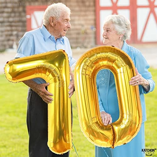 Katchon, злато 70 броеви на балон - големи, 40 инчи | 70 роденденски балони за 70 -ти роденденски украси | 70 -ти роденденски балони | 70 -ти украси за роденденска забава | 70 броеви